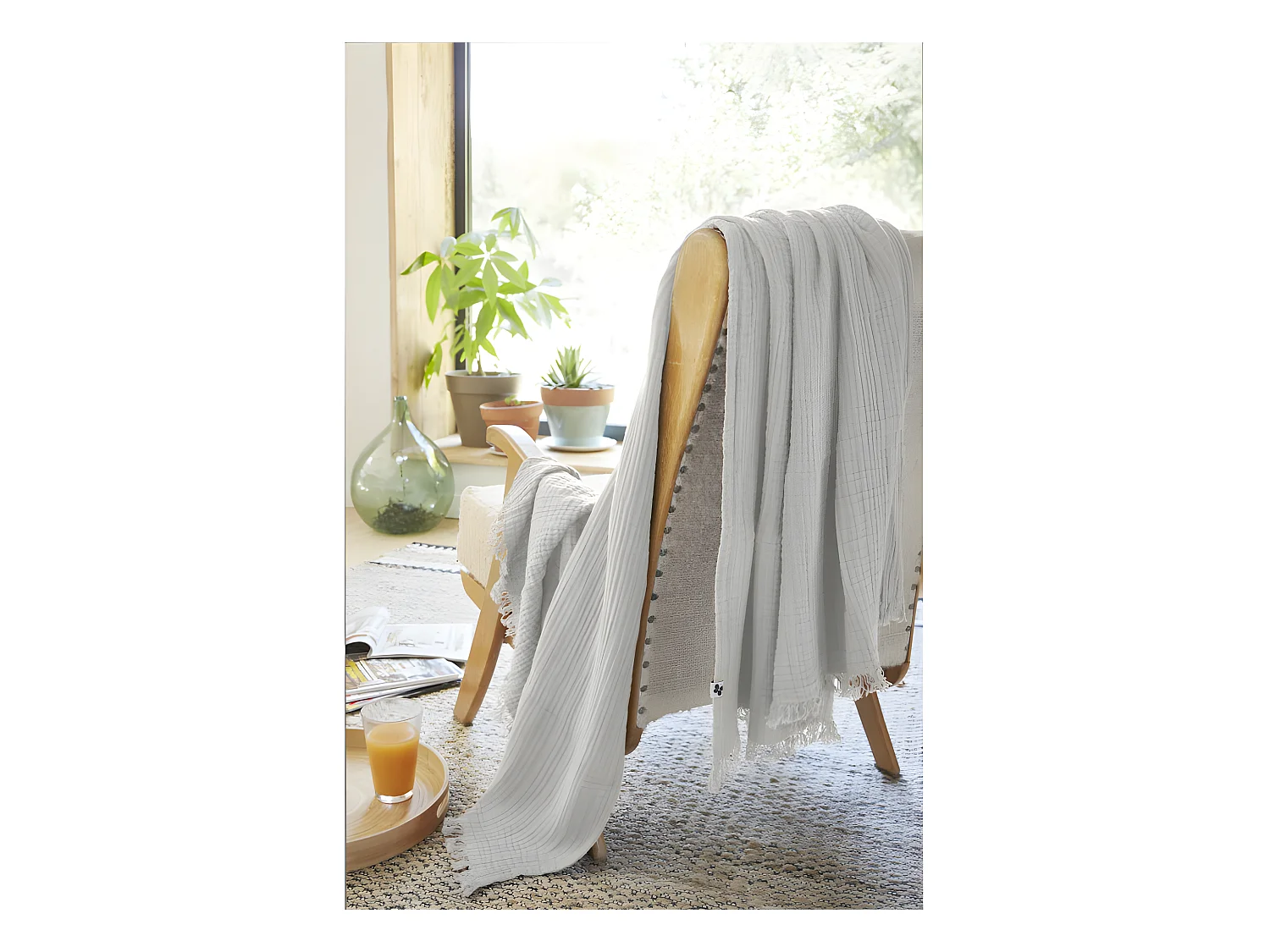 Plaid à franges "Gaïa" toutes dimensions "Gaze de Coton"