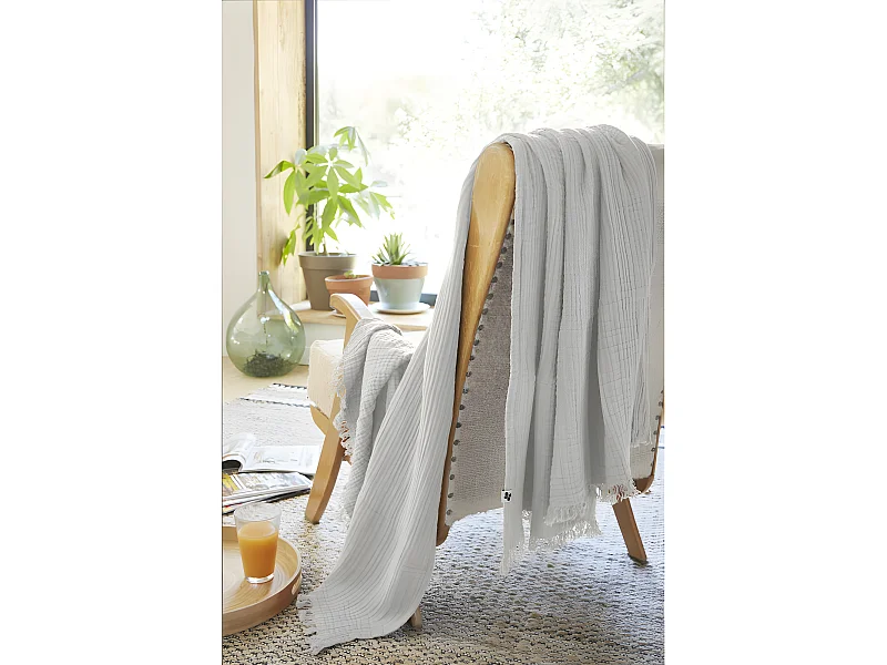 Plaid à franges "Gaïa" toutes dimensions "Gaze de Coton"