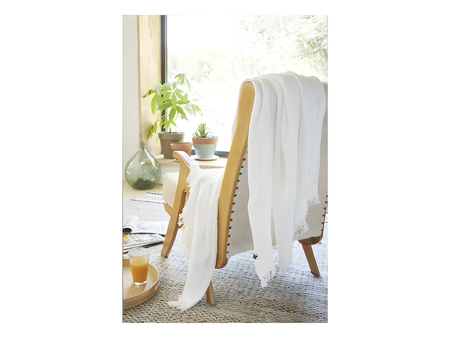 Plaid à franges "Gaïa" toutes dimensions "Gaze de Coton"