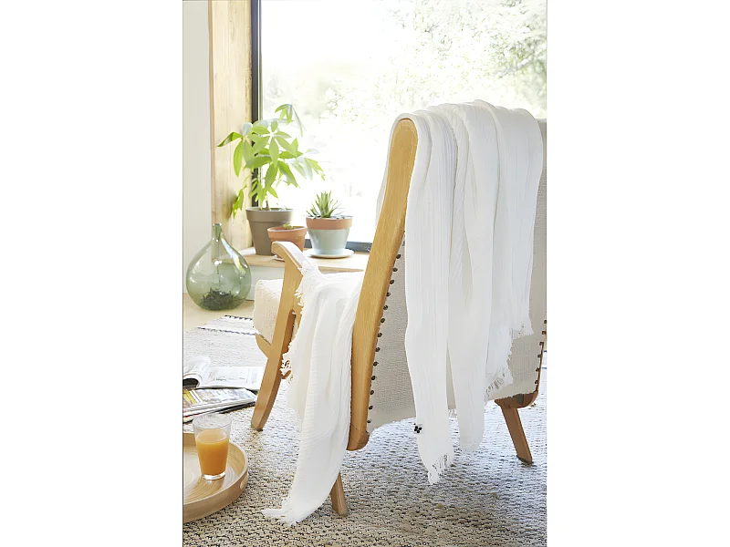 Plaid à franges "Gaïa" toutes dimensions "Gaze de Coton"