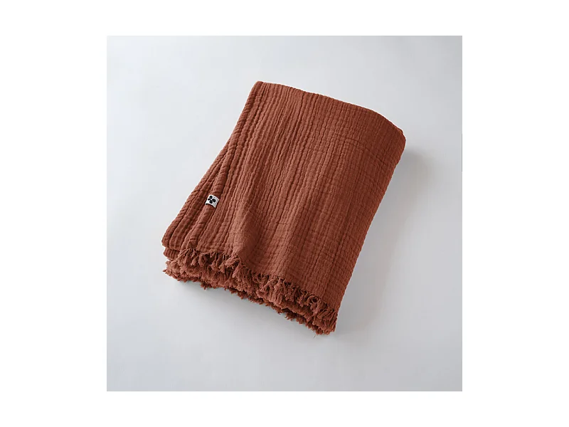 Plaid à franges "Gaïa" toutes dimensions "Gaze de Coton"