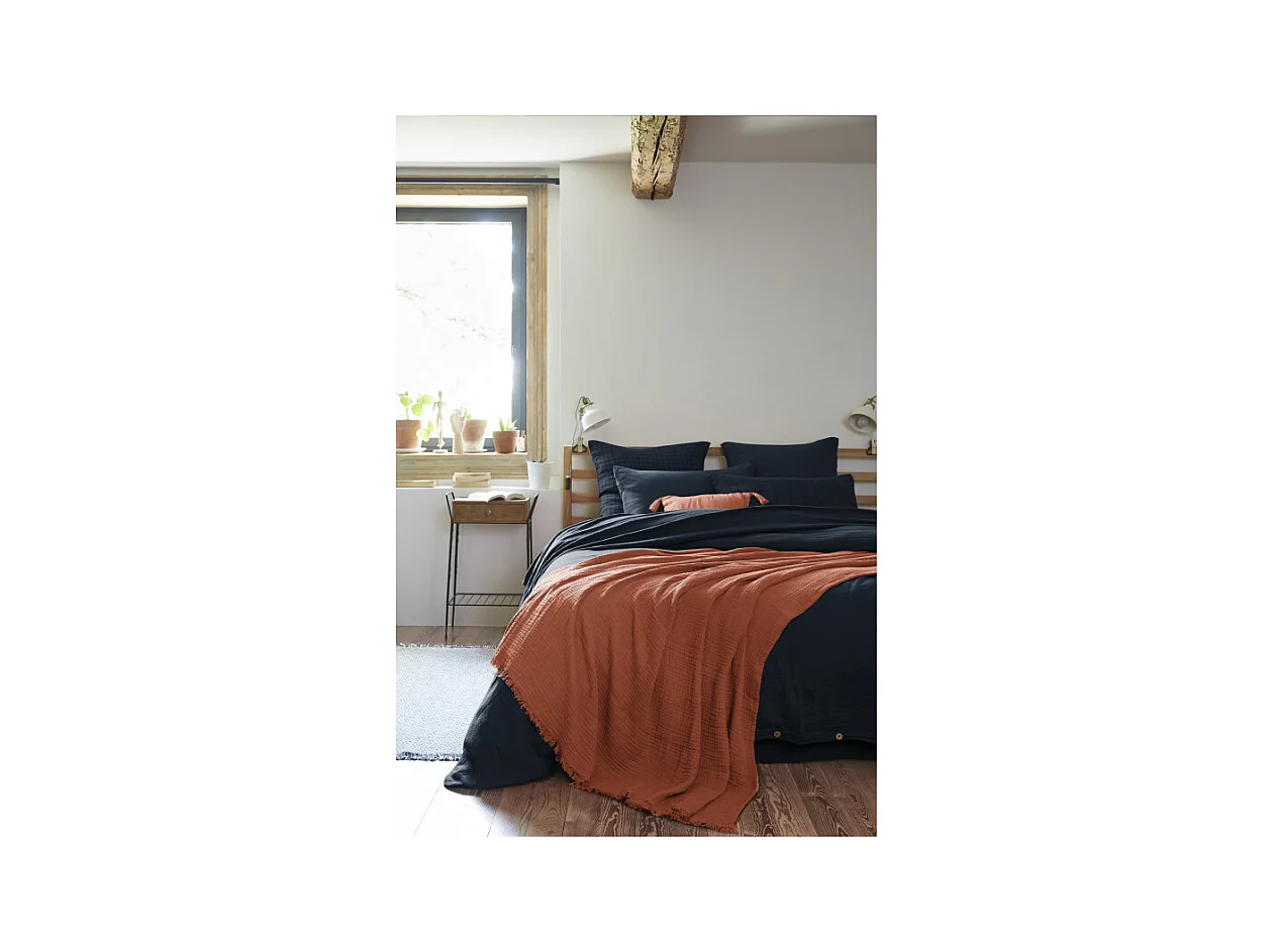 Plaid à franges "Gaïa" toutes dimensions "Gaze de Coton"