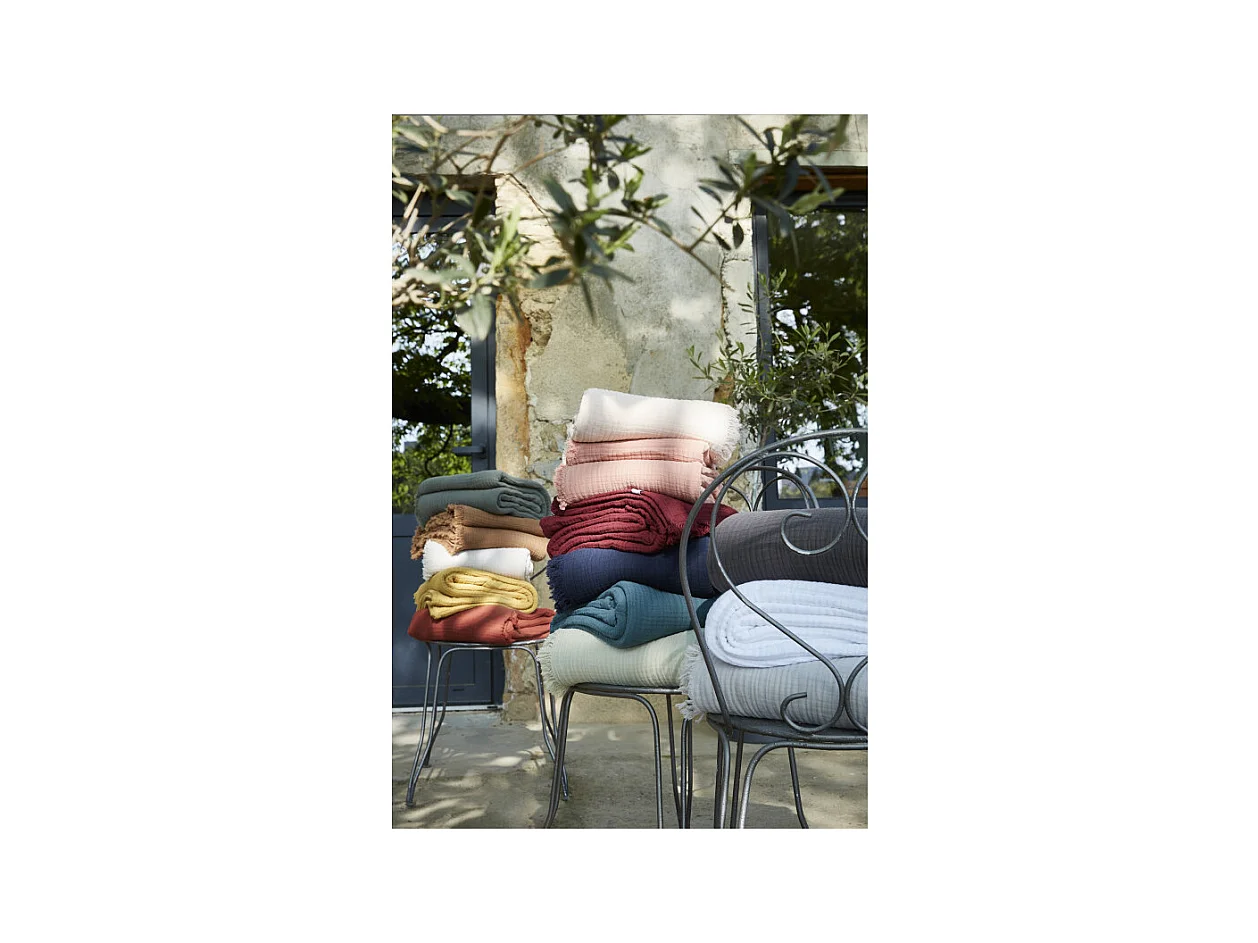 Plaid à franges "Gaïa" toutes dimensions "Gaze de Coton"