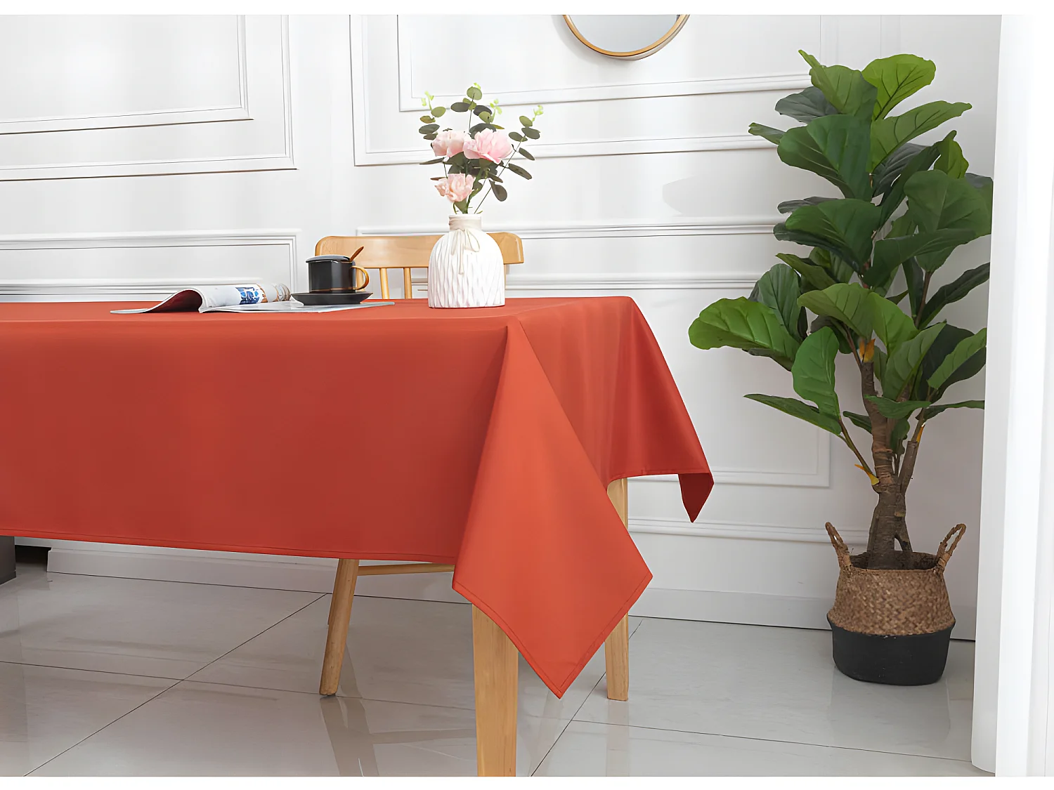 Nappe enduite avec traitement antitache Terracotta rectangulaire 145 x 240 cm