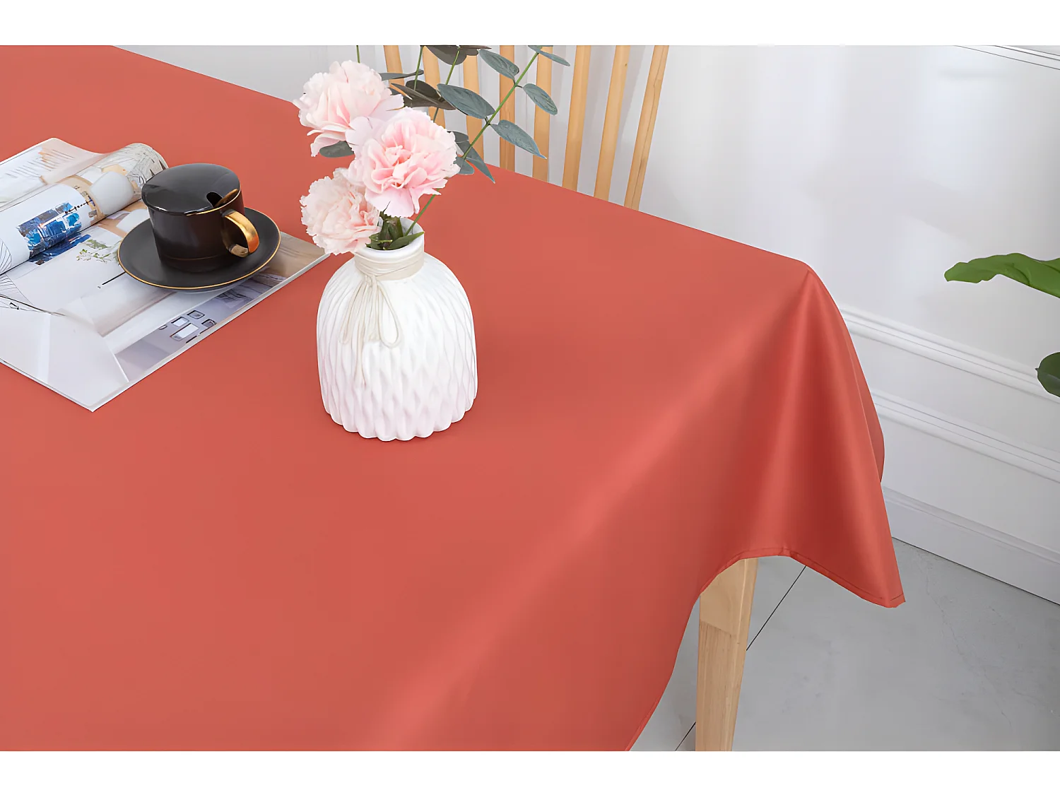 Nappe enduite avec traitement antitache Terracotta rectangulaire 145 x 240 cm