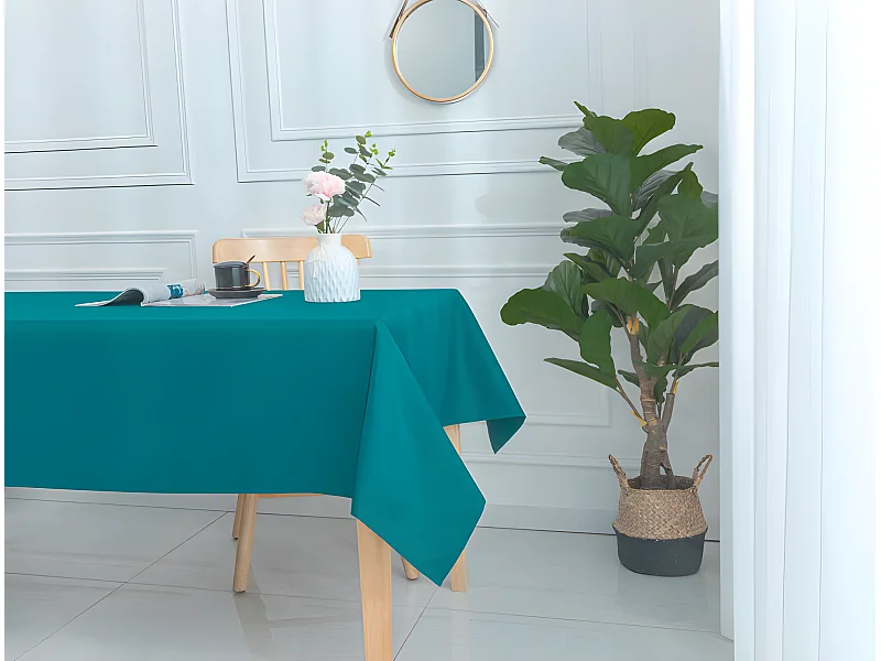 Nappe enduite avec traitement antitache Bleu Paon rectangulaire 145 x 240 cm