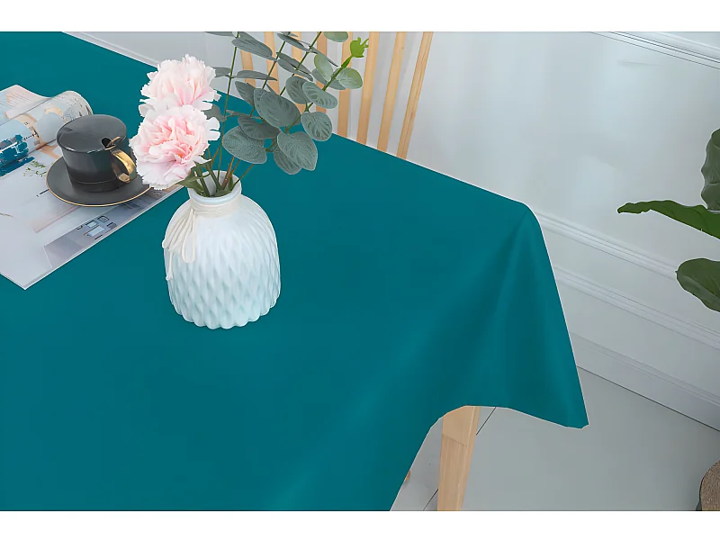 Nappe enduite avec traitement antitache Bleu Paon carrée 180 x 180 cm