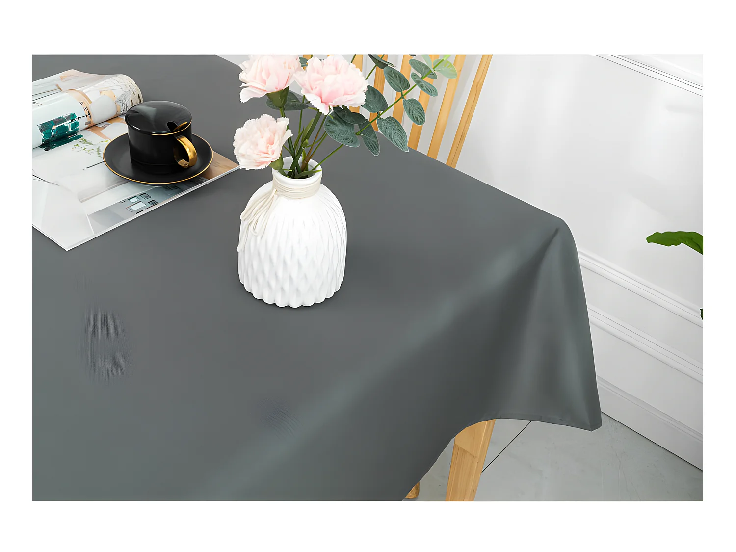 Nappe enduite avec traitement antitache Ardoise rectangulaire 145 x 240 cm