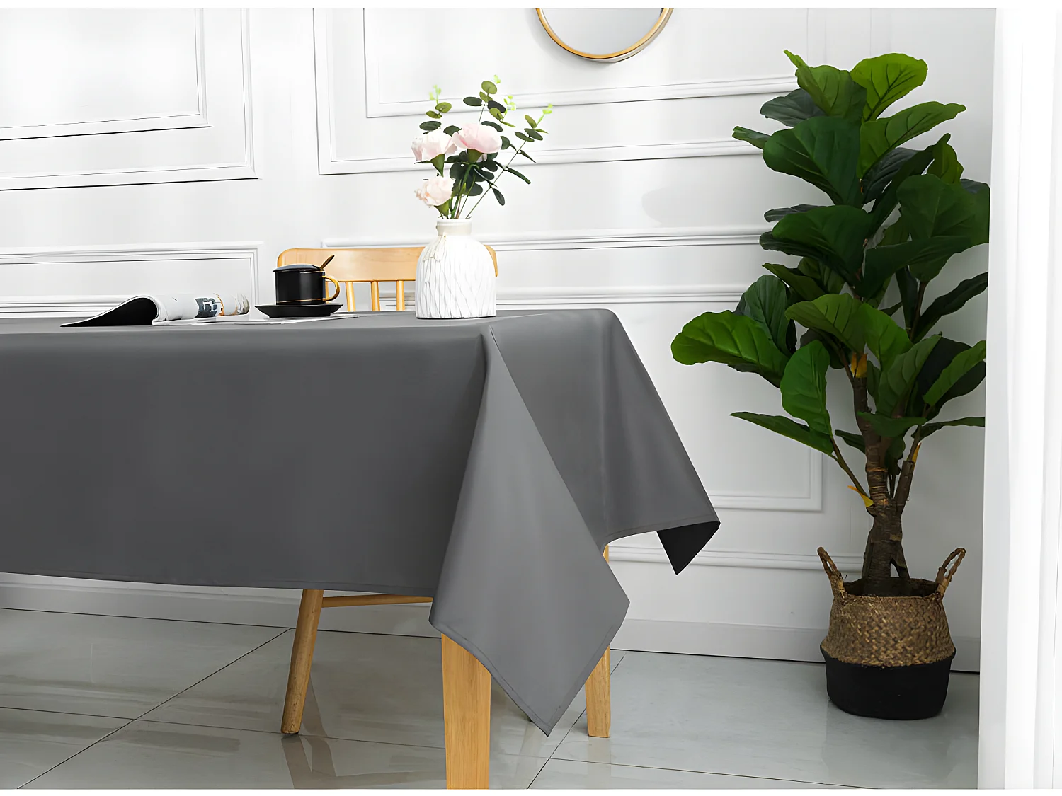 Nappe enduite avec traitement antitache Ardoise rectangulaire 145 x 240 cm