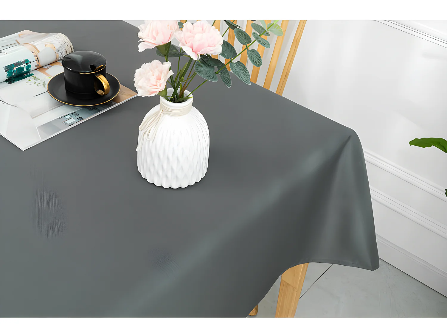 Nappe enduite avec traitement antitache Ardoise rectangulaire 145 x 240 cm