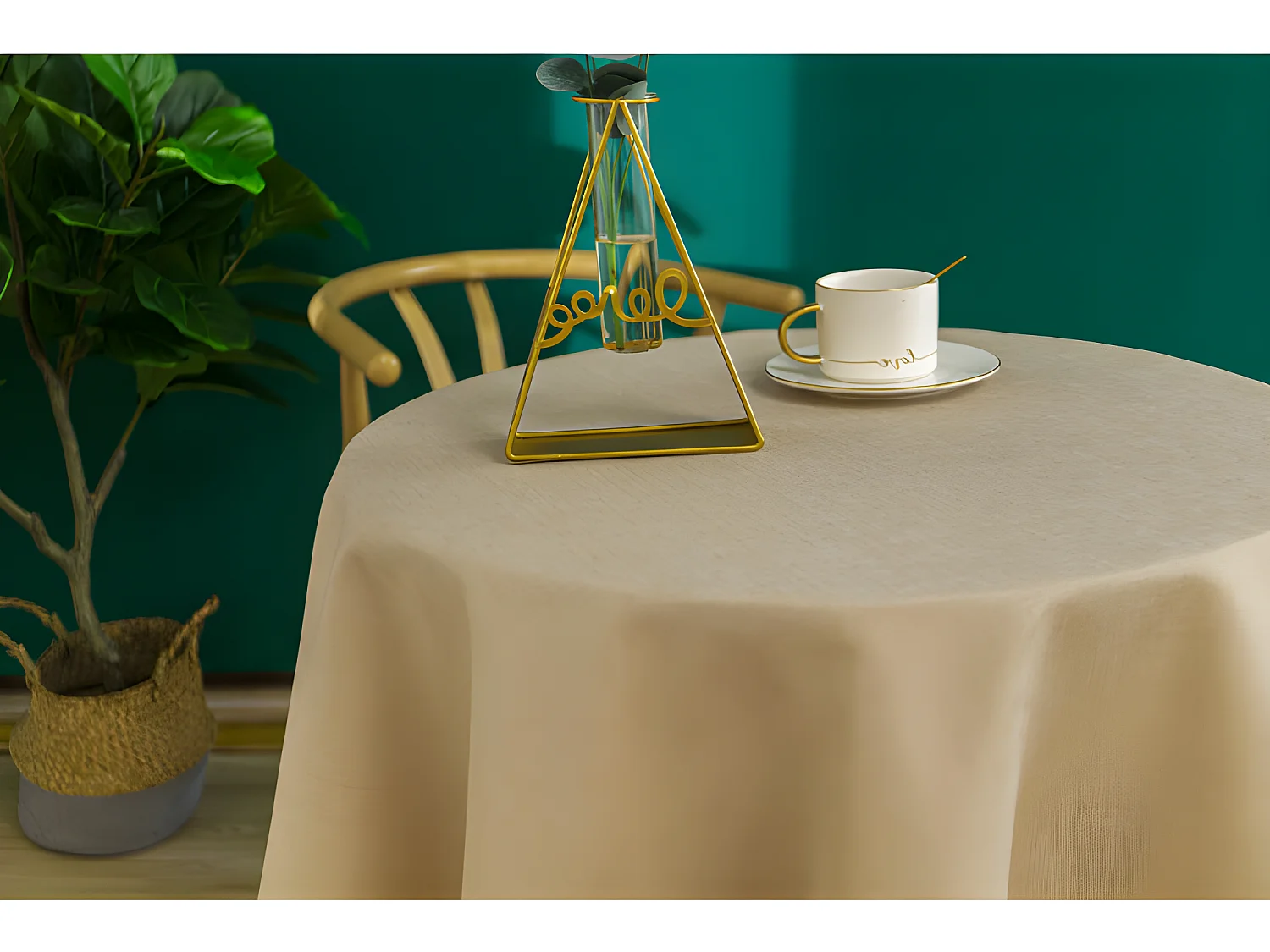 Nappe antitache unie beige ronde 160 cm