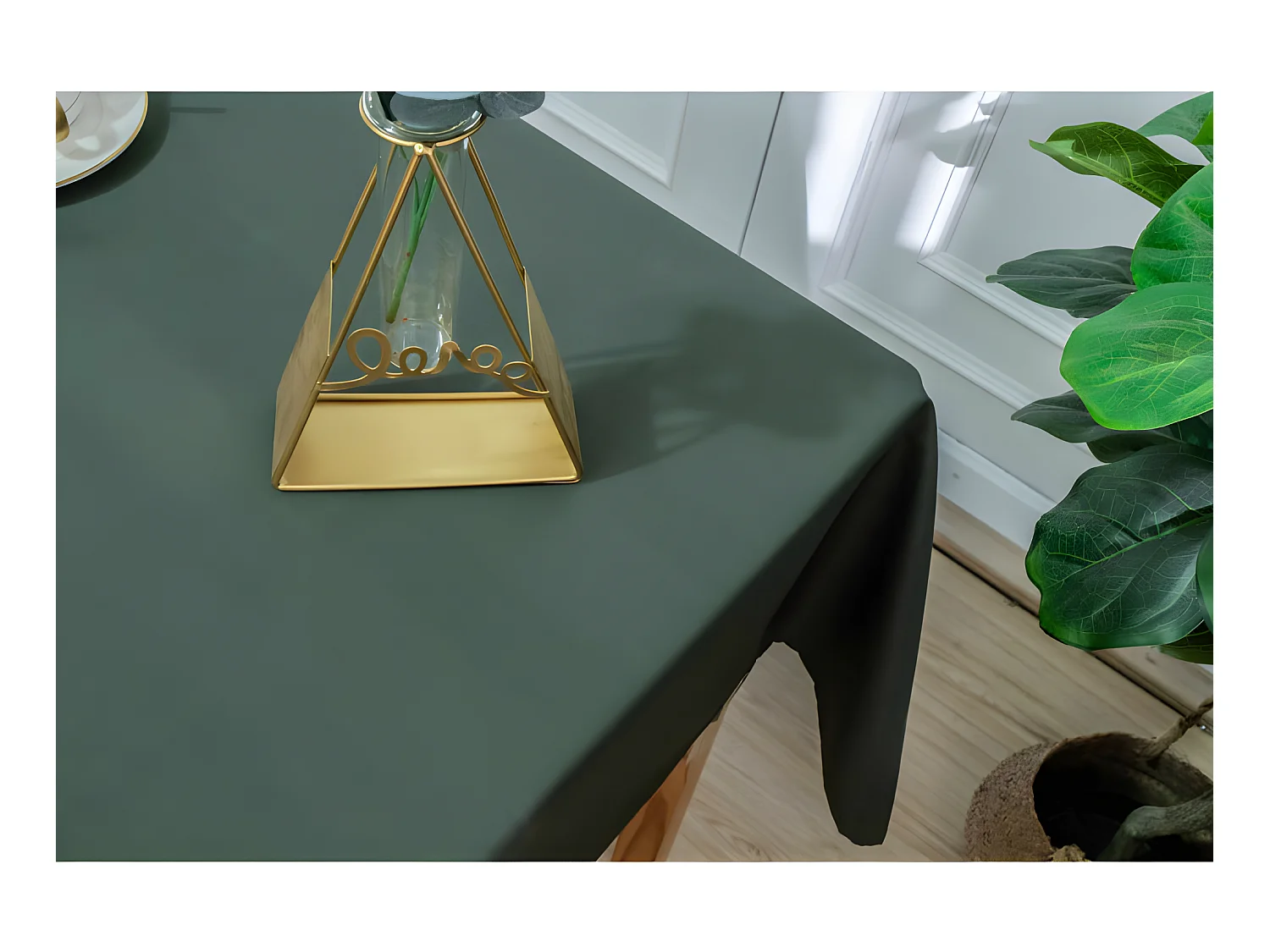 Nappe enduite avec traitement antitache Kaki carrée 180 x 180 cm