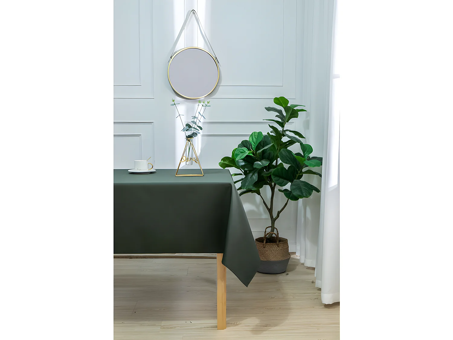 Nappe enduite avec traitement antitache Kaki carrée 180 x 180 cm