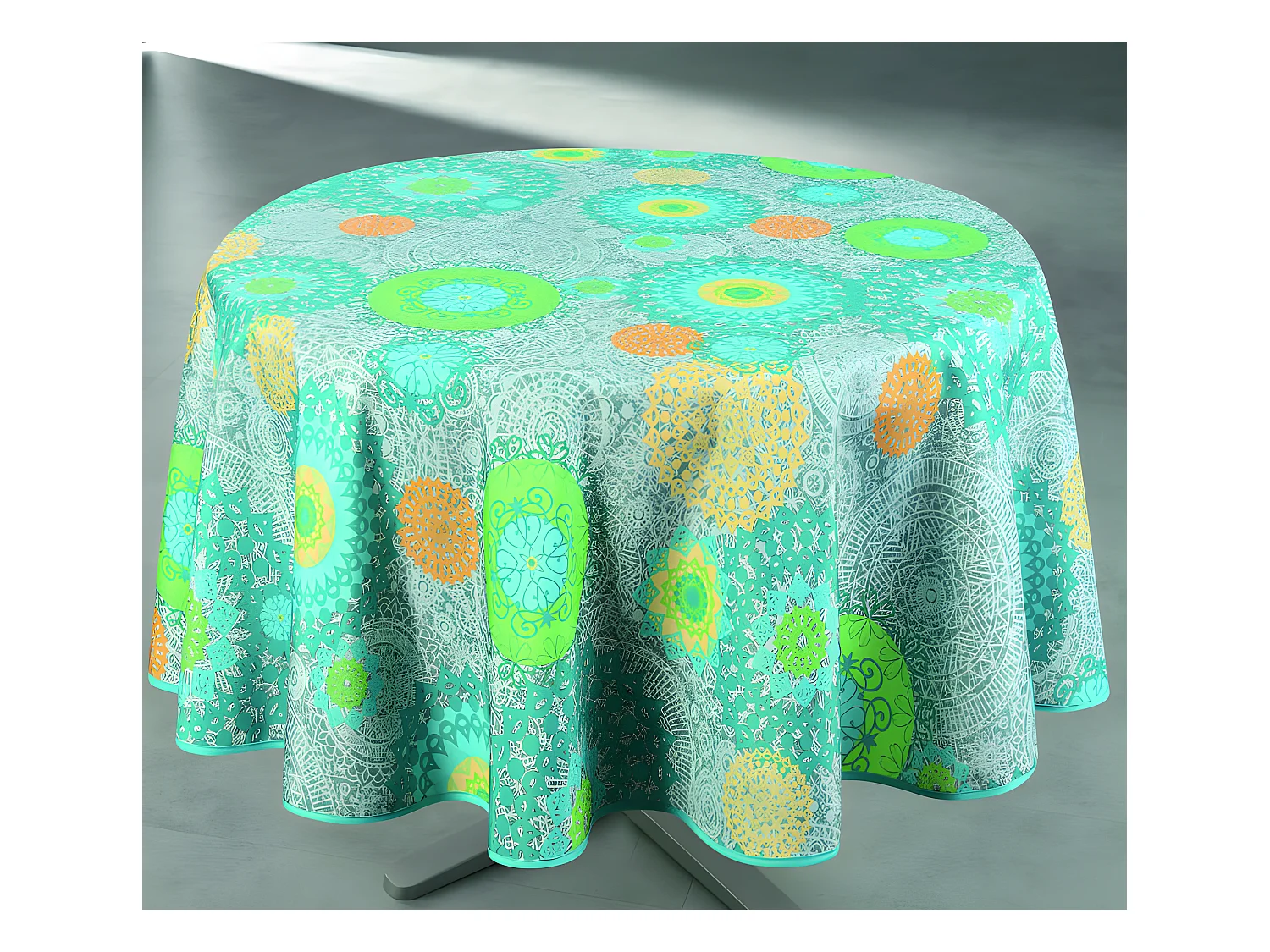 Nappe antitache imprimée Evan bleu ronde 160 cm