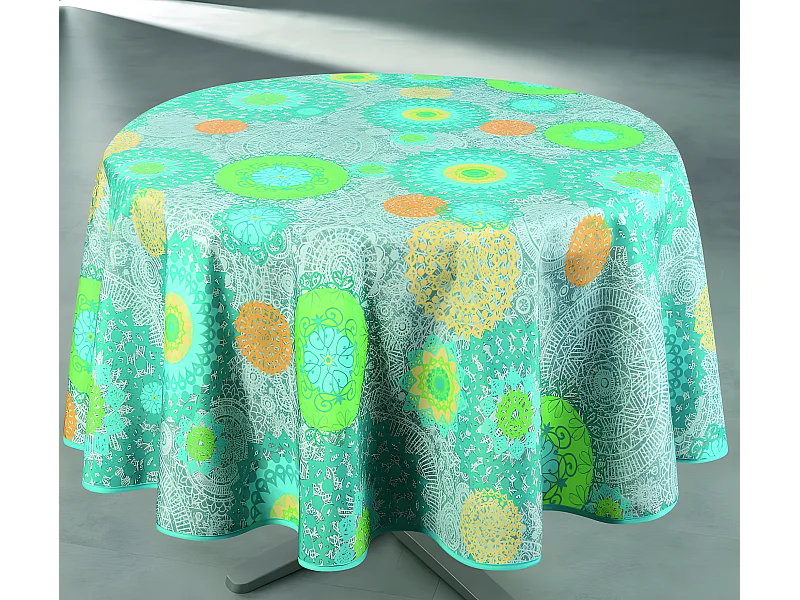 Nappe antitache imprimée Evan bleu ronde 160 cm