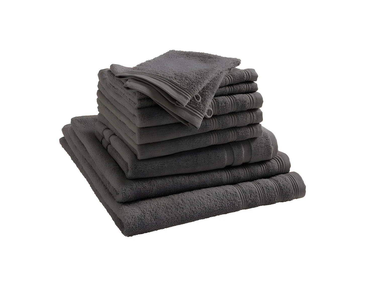Pack complet éponge 10 pièces "Spa" salle de bain / 400 gr/m² - Couleur: "Spa" Anthracite