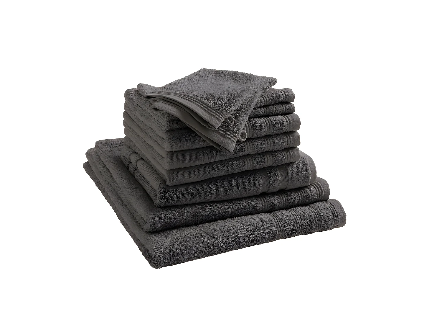 Pack complet éponge 10 pièces "Spa" salle de bain / 400 gr/m² - Couleur: "Spa" Anthracite