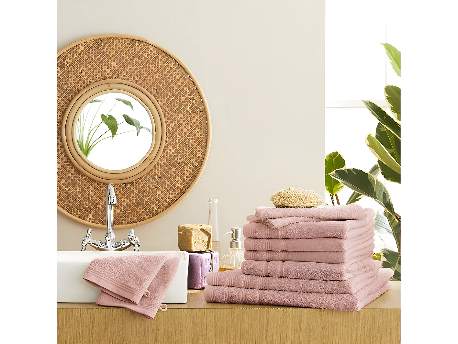 Pack complet éponge 10 pièces "Spa" salle de bain / 400 gr/m² - Couleur: "Spa" Blush