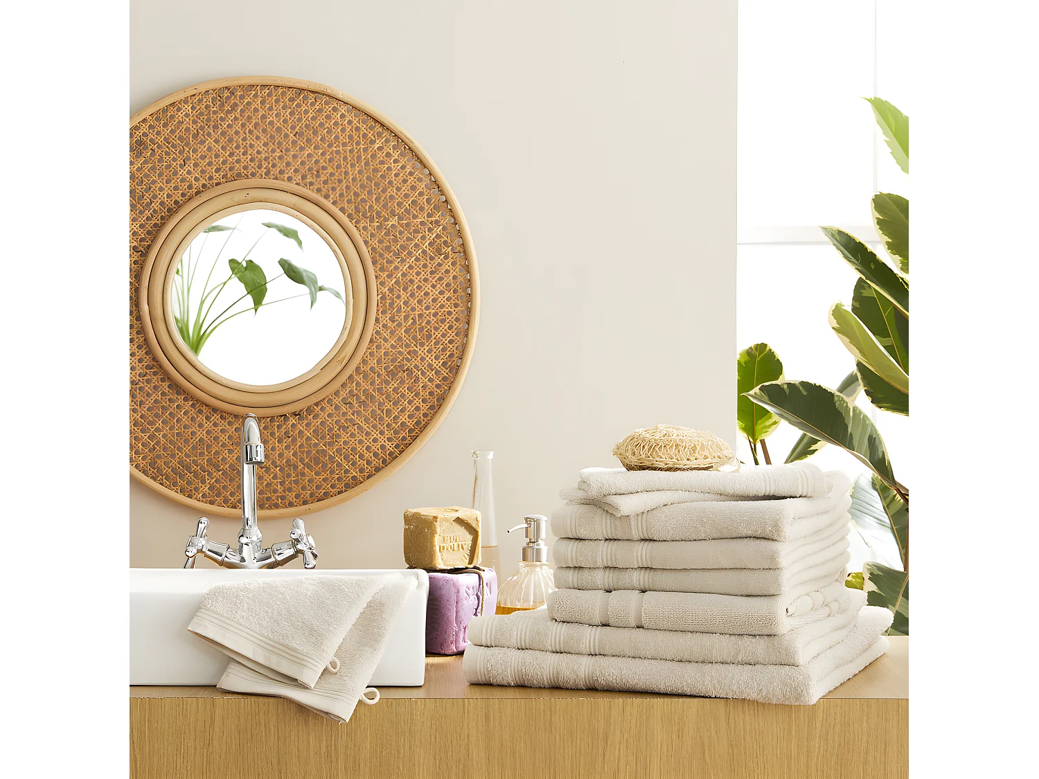 Pack complet éponge 10 pièces "Spa" salle de bain / 400 gr/m² - Couleur: "Spa" Lin