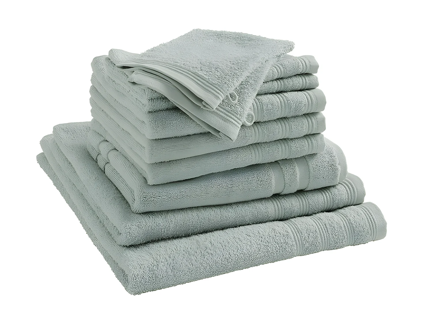 Pack complet éponge 10 pièces "Spa" salle de bain / 400 gr/m² - Couleur: "Spa" Céladon