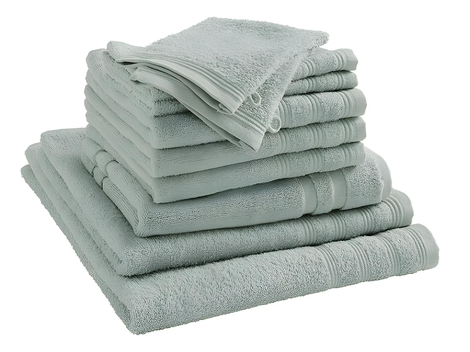 Pack complet éponge 10 pièces "Spa" salle de bain / 400 gr/m² - Couleur: "Spa" Céladon