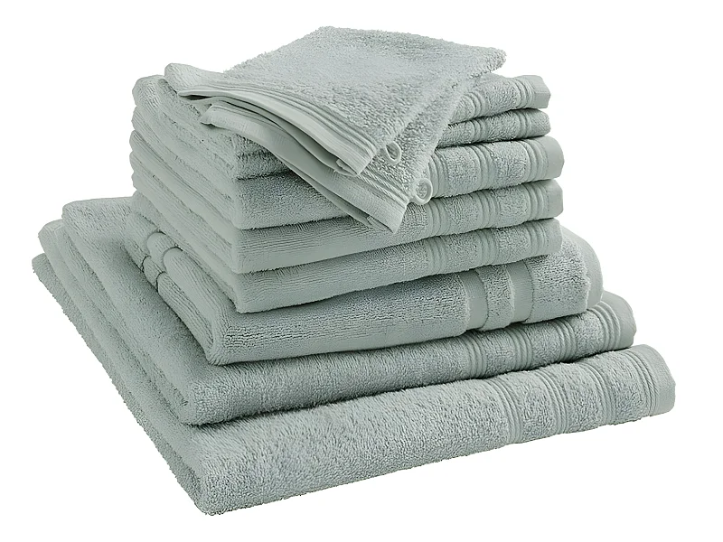 Pack complet éponge 10 pièces "Spa" salle de bain / 400 gr/m² - Couleur: "Spa" Céladon