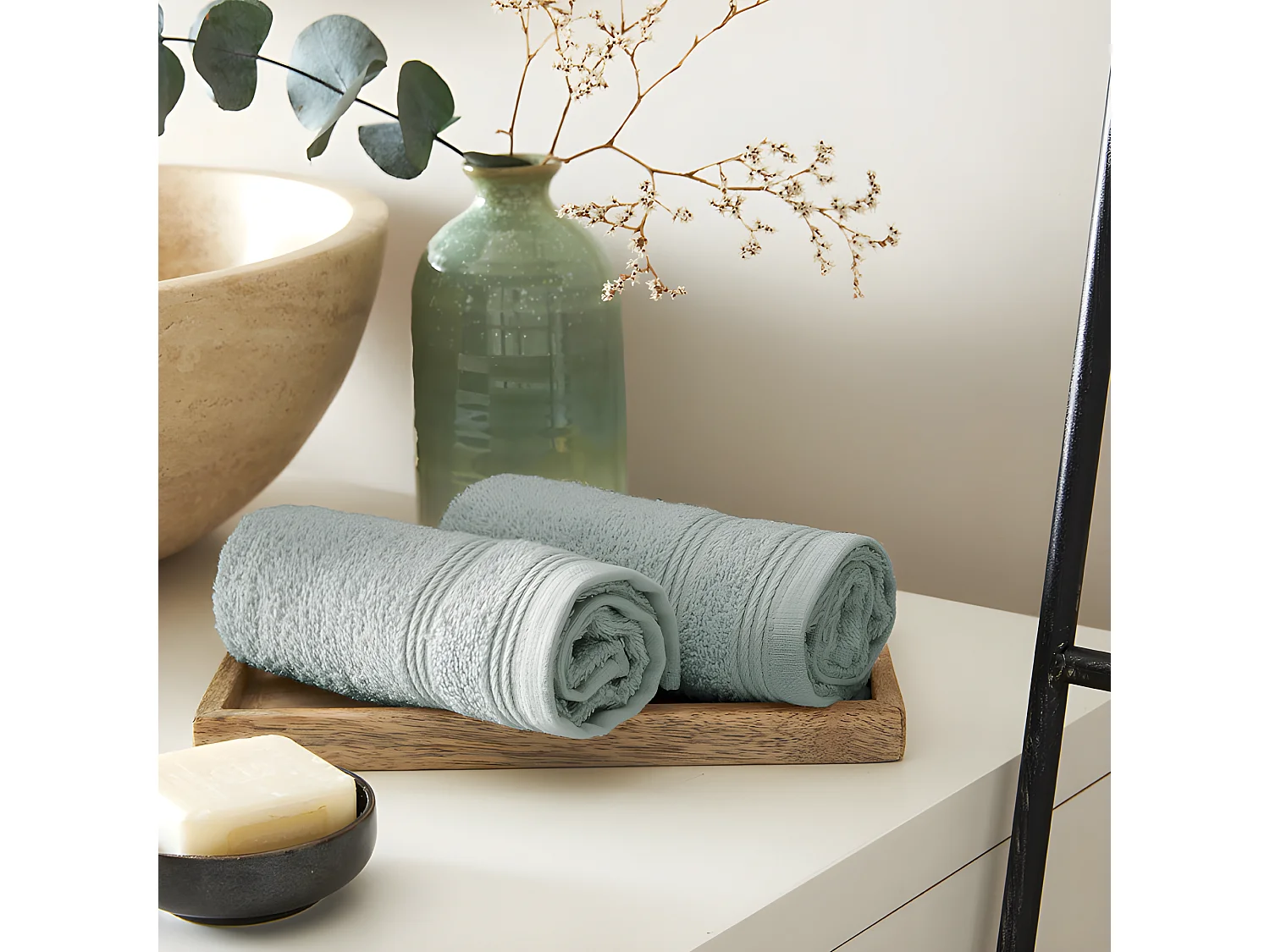 Lot de 2 serviettes invité éponge "Spa" 30 x 50 cm / 400 gr/m² - Couleur: "Spa" Céladon