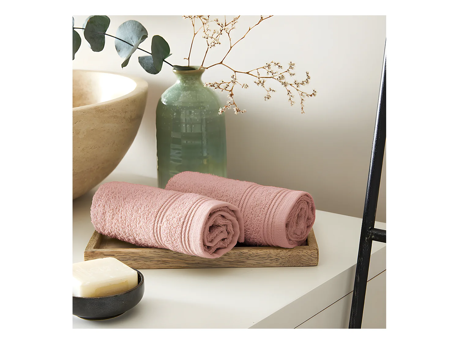 Lot de 2 serviettes invité éponge "Spa" 30 x 50 cm / 400 gr/m² - Couleur: "Spa" Blush