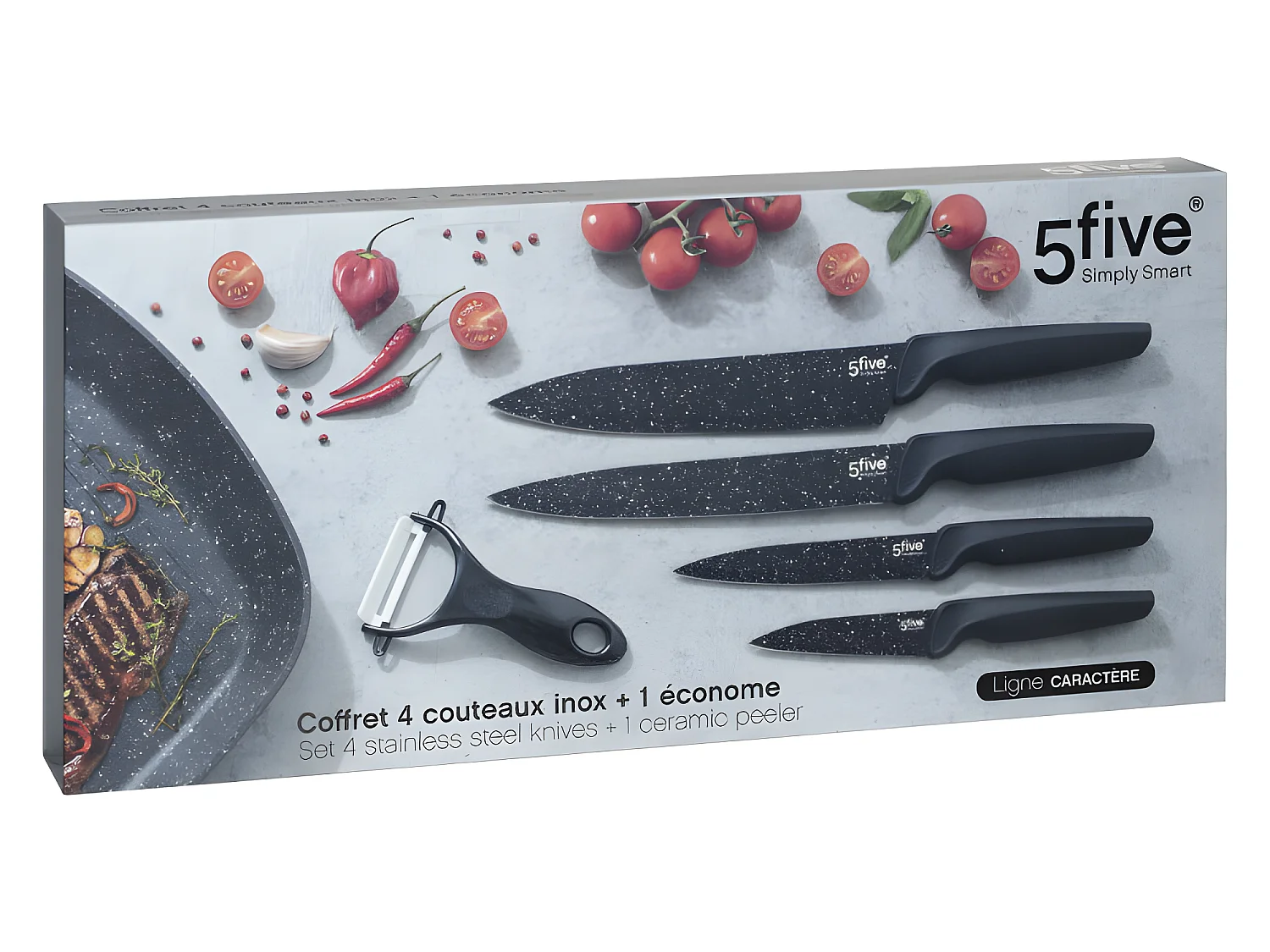 Ensemble 4 couteaux inox + 1 économe céramique  Secret de Gourmet