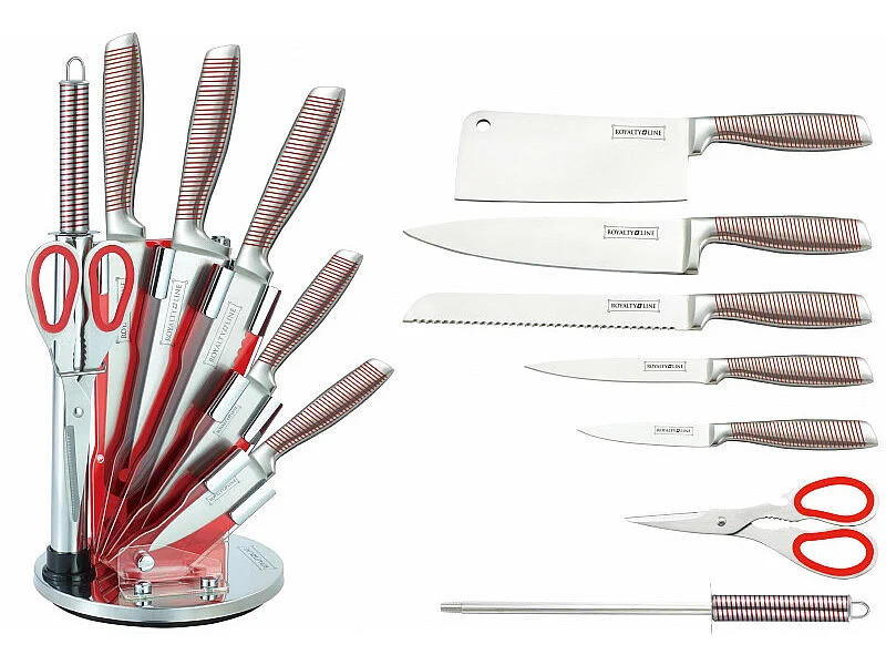 Ensemble couteaux 7 pièces + Support pliant et pivotant à 360° Rouge/Strié Royalty Line