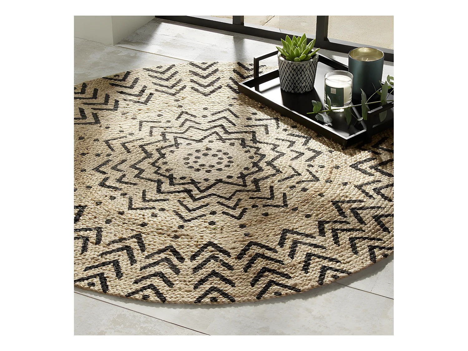 Tapis rond jute motif "Livin" diamètre 120 cm Atmosphera