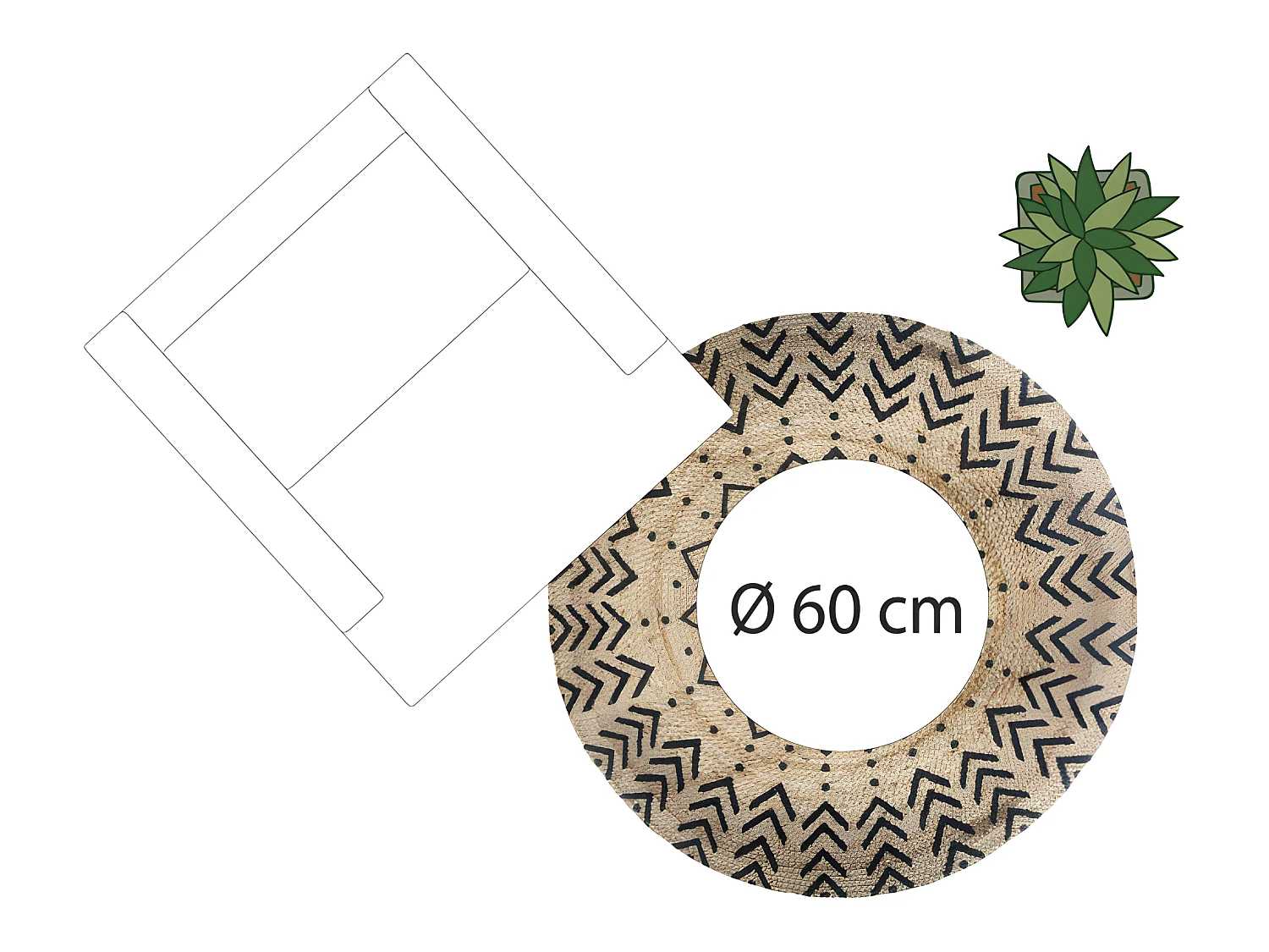 Tapis rond jute motif "Livin" diamètre 120 cm Atmosphera