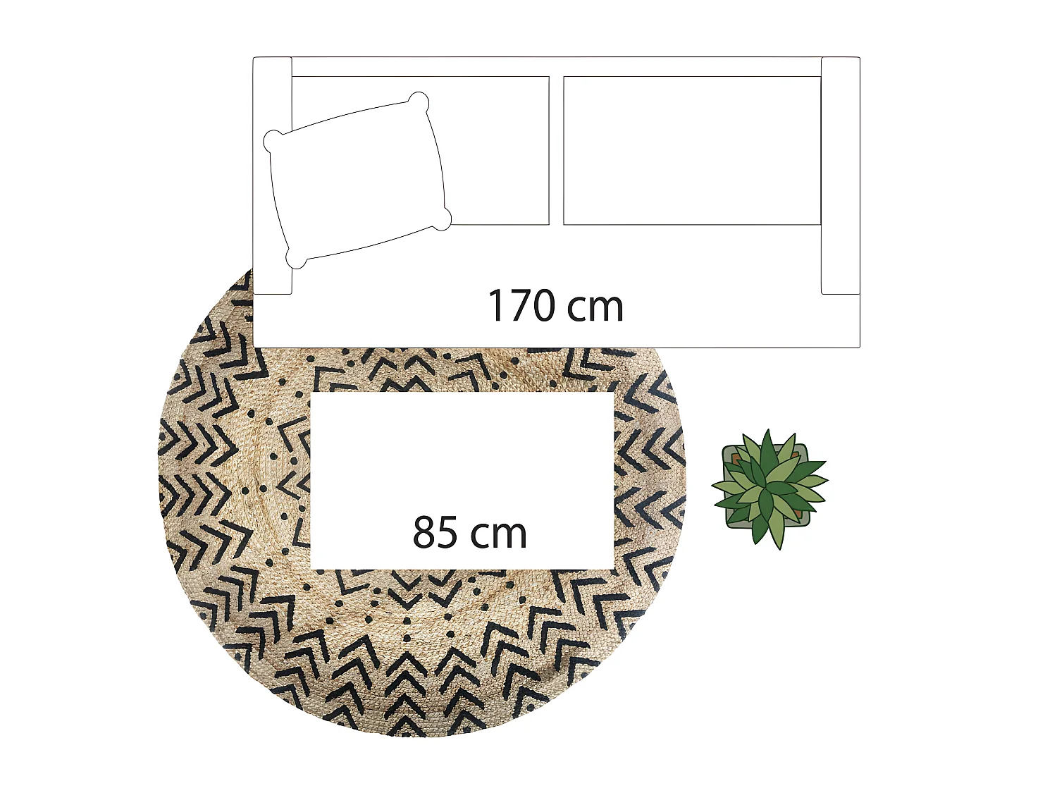 Tapis rond jute motif "Livin" diamètre 120 cm Atmosphera