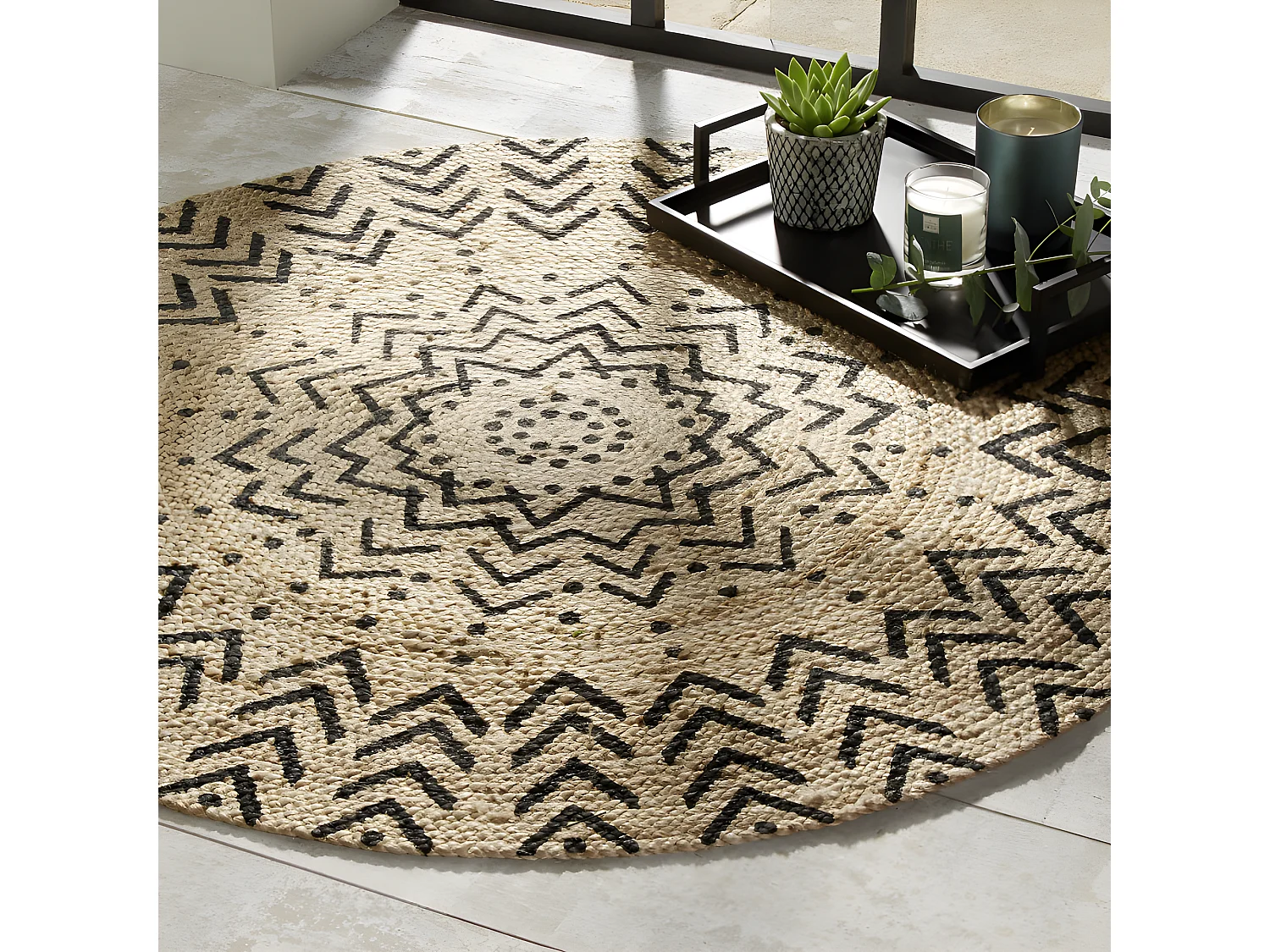 Tapis rond jute motif "Livin" diamètre 120 cm Atmosphera