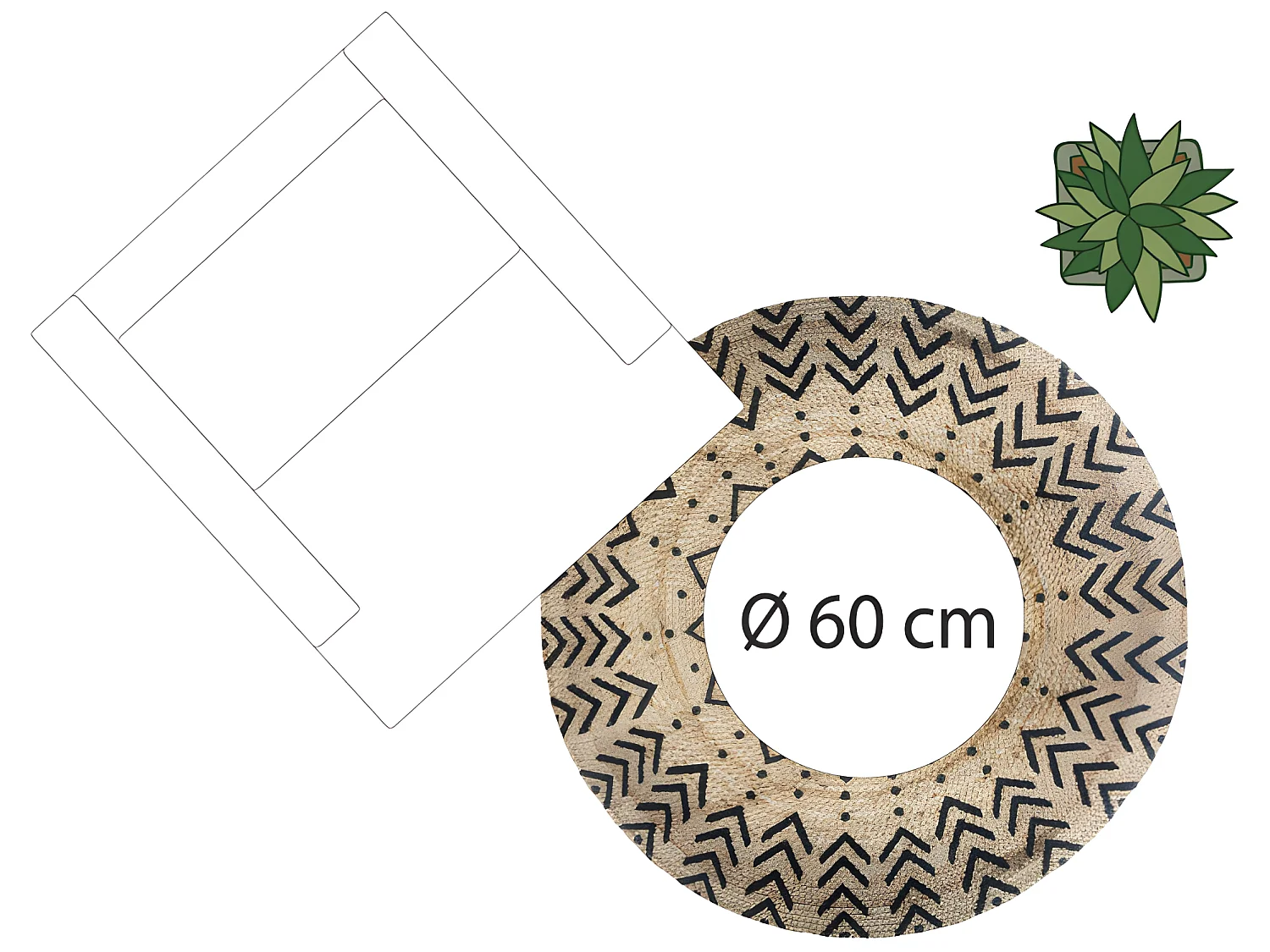 Tapis rond jute motif "Livin" diamètre 120 cm Atmosphera