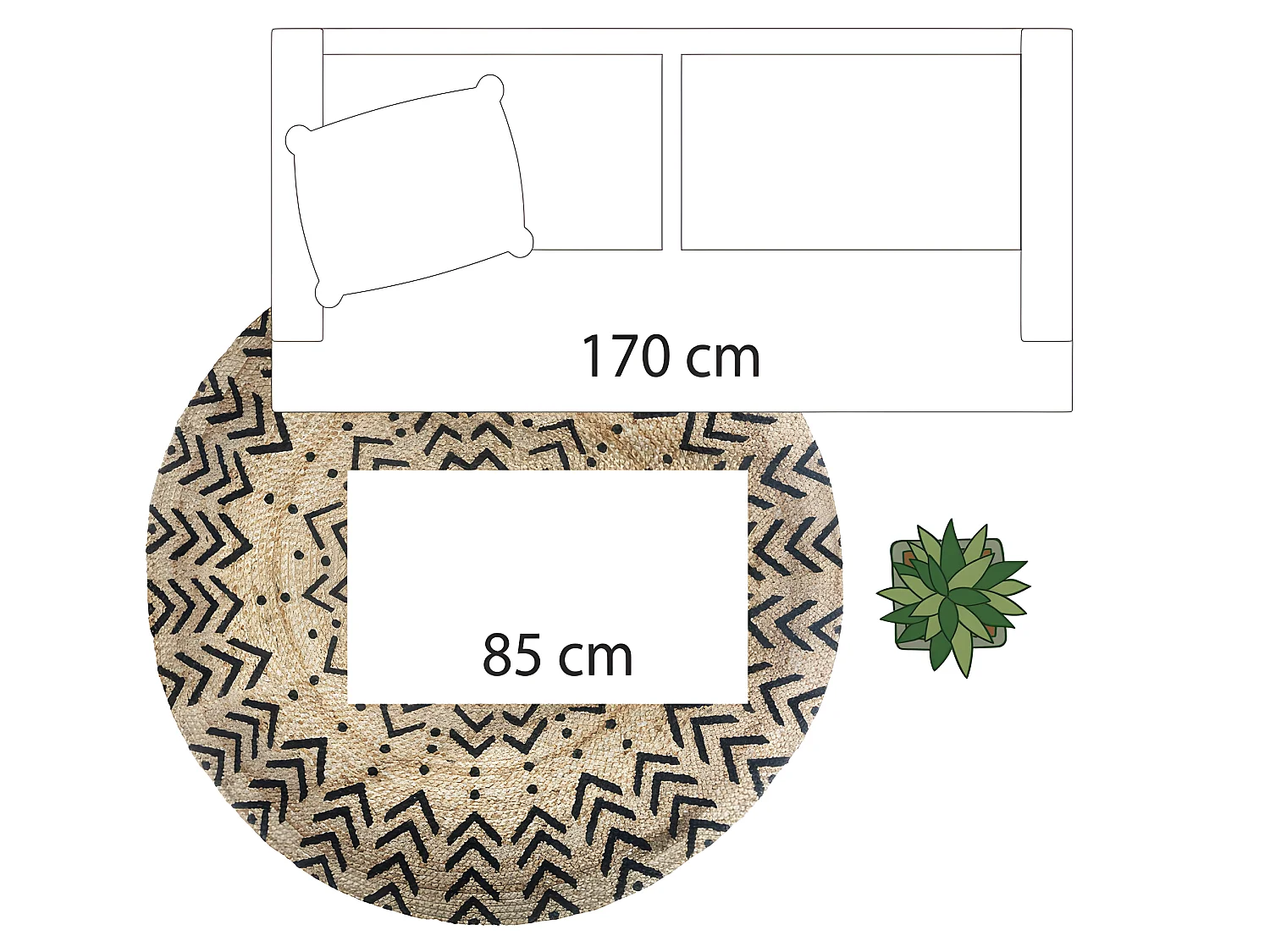Tapis rond jute motif "Livin" diamètre 120 cm Atmosphera