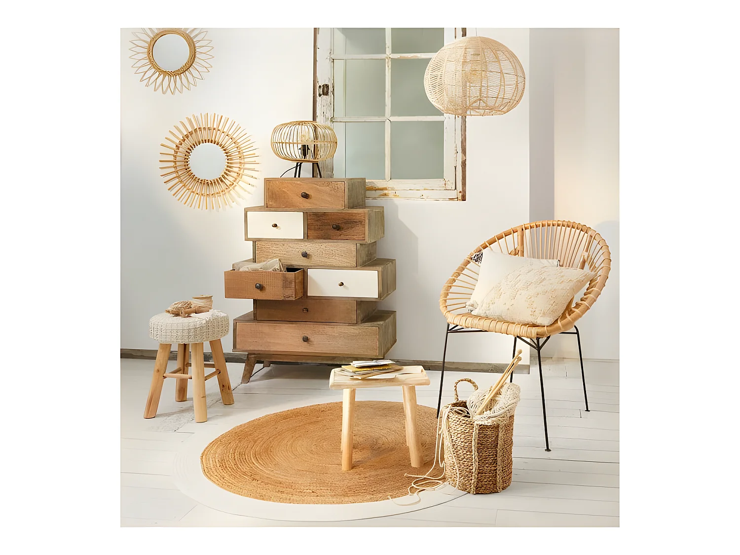 Tapis rond jute bord noir ou blanc diamètre 120 cm Atmosphera