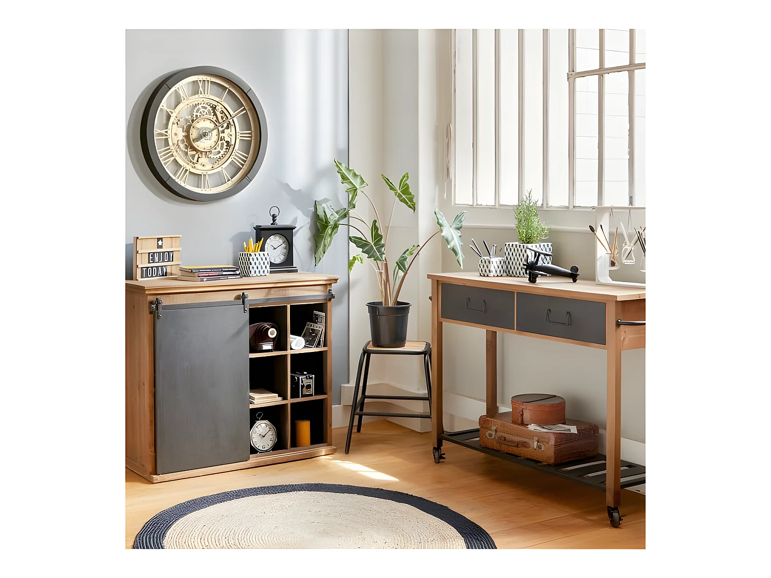 Tapis rond jute bord noir ou blanc diamètre 120 cm Atmosphera