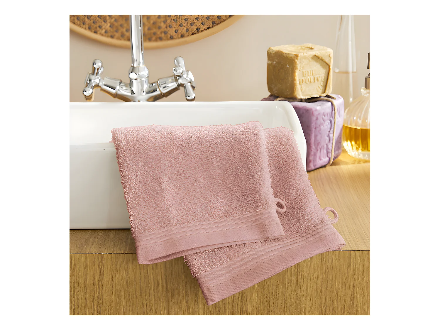 Lot de 2 gants de toilette éponge "Spa" 15 x 21 cm / 400 gr/m² - Couleur: "Spa" Blush