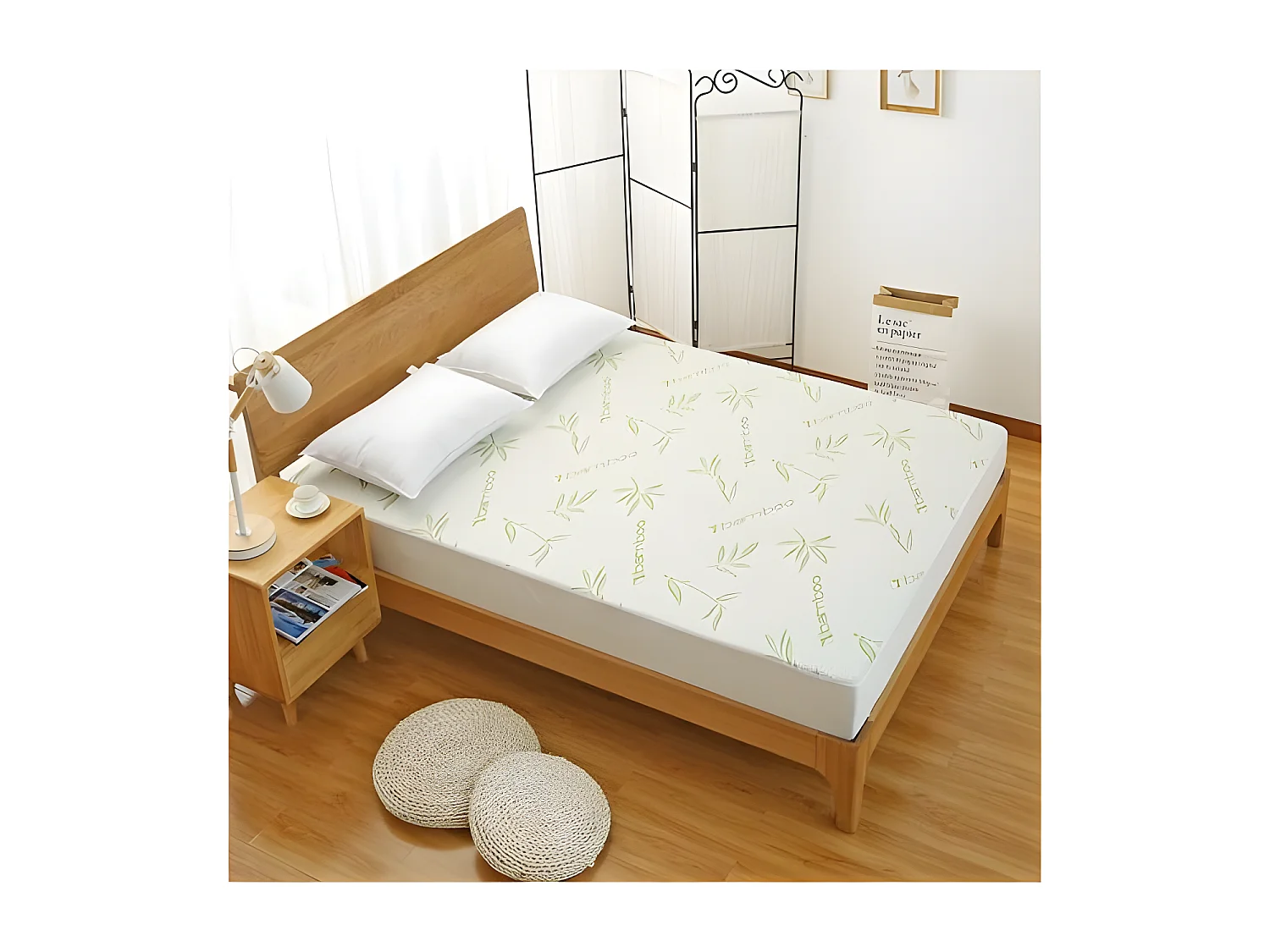 Protège matelas "Bambou" imperméable 140 x 190 cm bonnet 35 cm