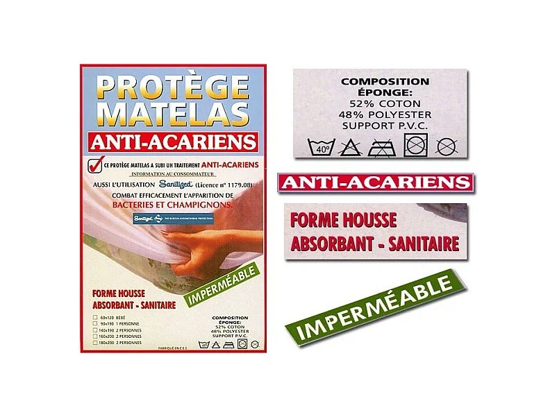 Protège matelas éponge imperméable anti-acariens 180 x 200 + 30 cm