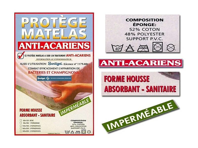 Protège matelas éponge imperméable anti-acariens 180 x 200 + 30 cm