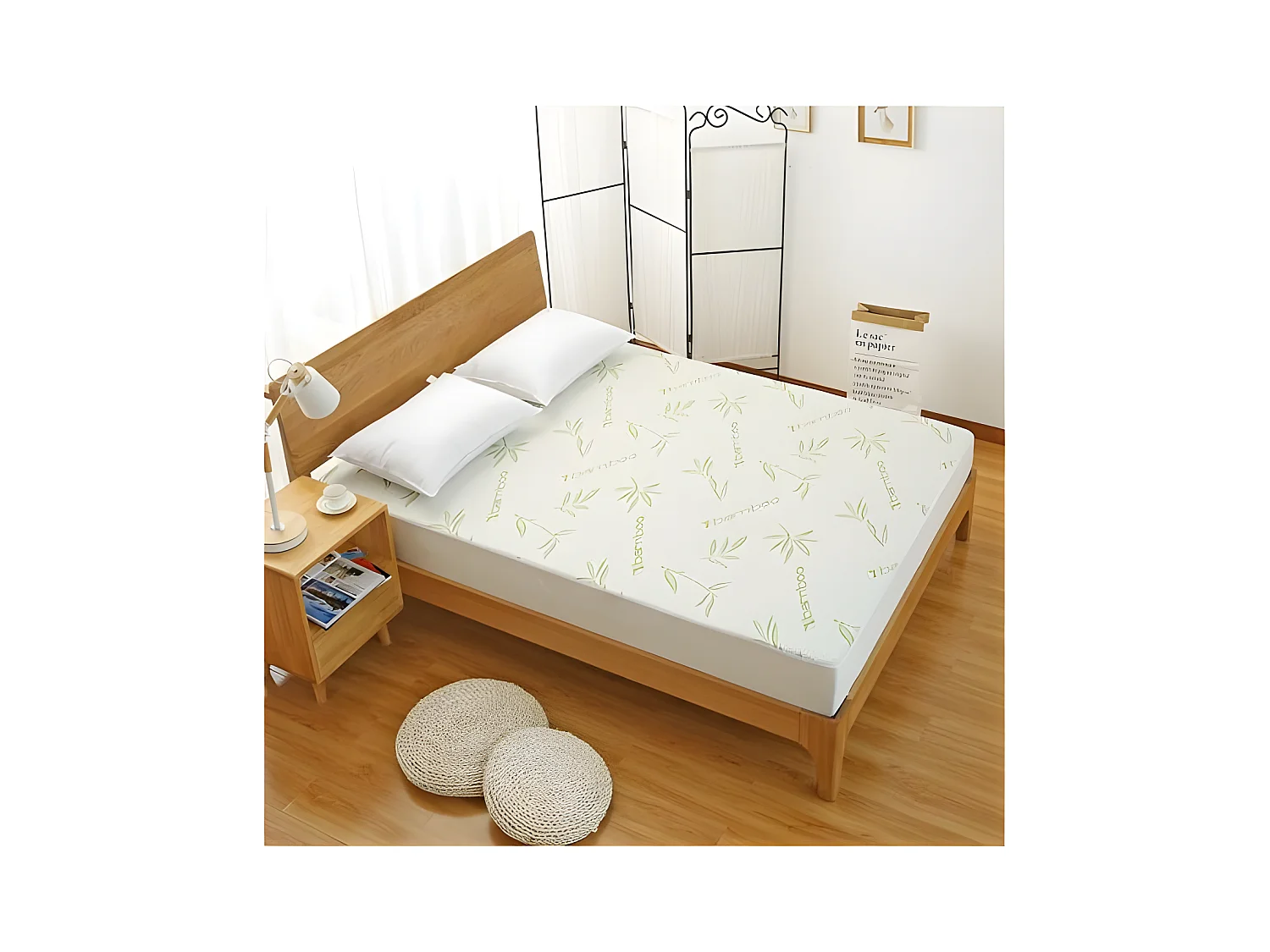 Protège matelas "Bambou" imperméable 80 x 200 cm bonnet 35 cm pour lits jumeaux