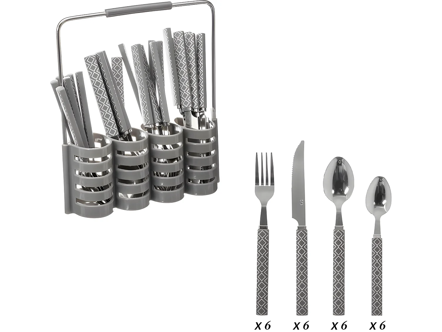 Ménagère 24 pièces "Géo" + Rangement de couverts Secret de gourmet