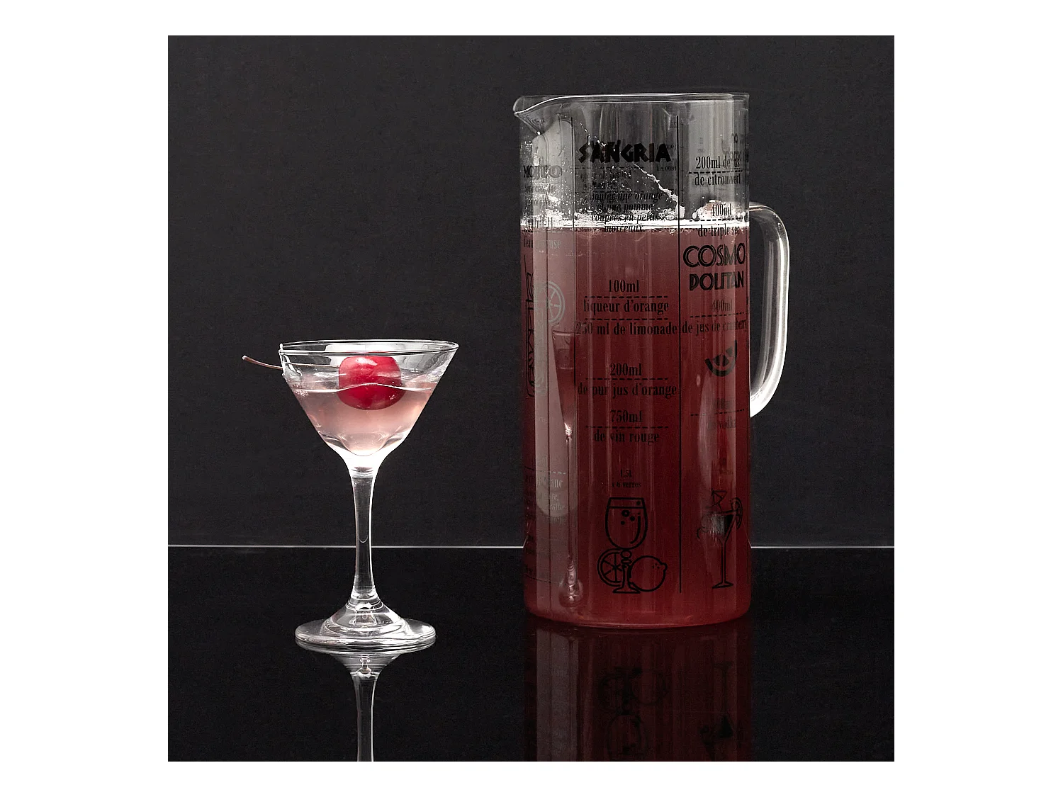 Pichet Avec Recette Cocktail 2l Transparent, Noir
