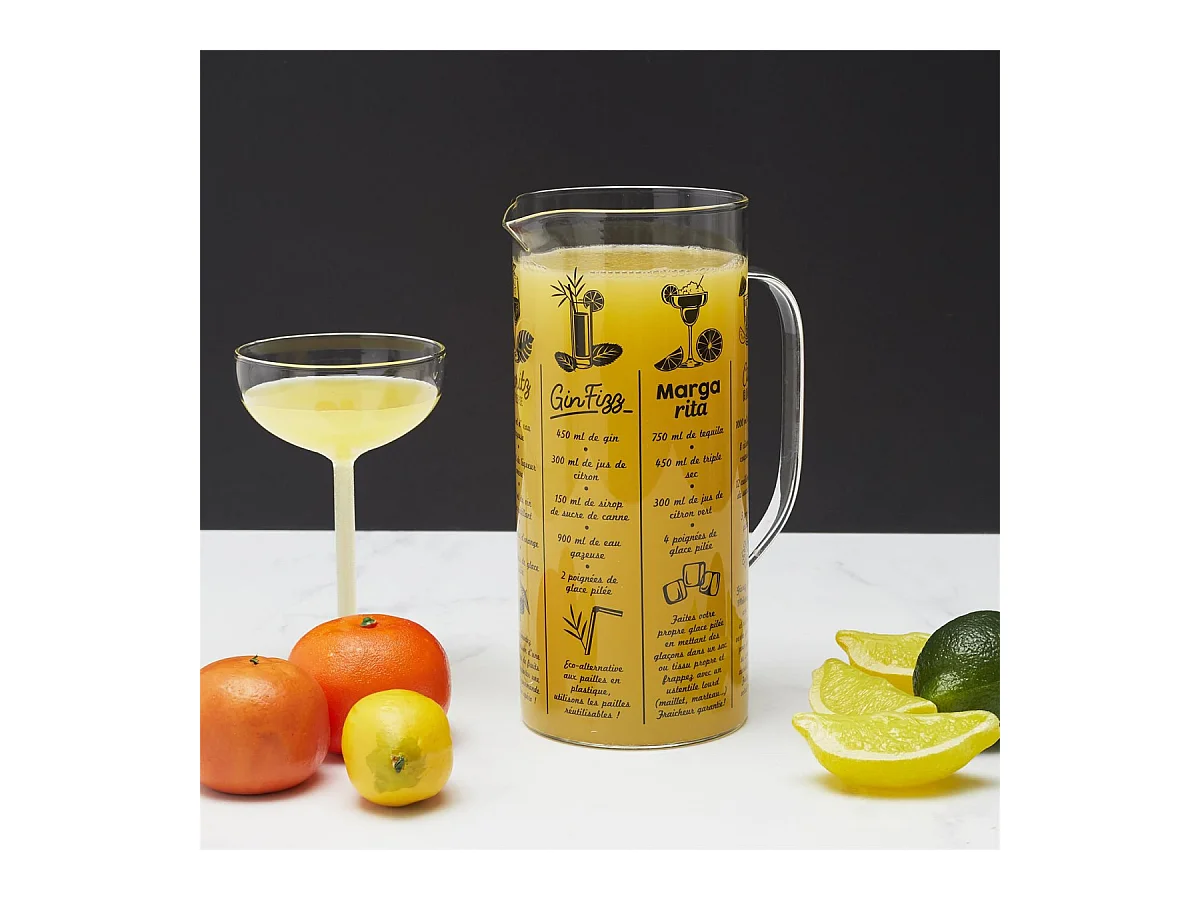 Pichet Avec Recette Cocktail 2l Transparent, Noir