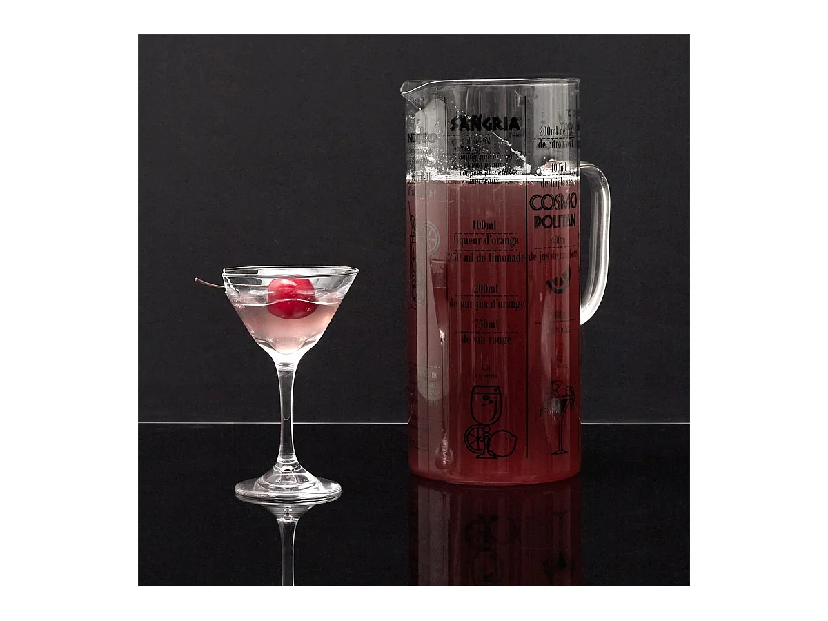 Pichet Avec Recette Cocktail 2l Transparent, Noir