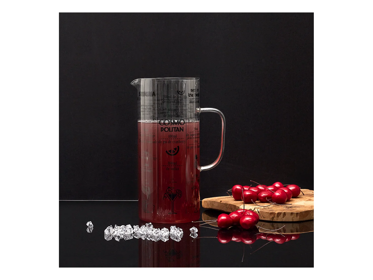 Pichet Avec Recette Cocktail 2l Transparent, Noir