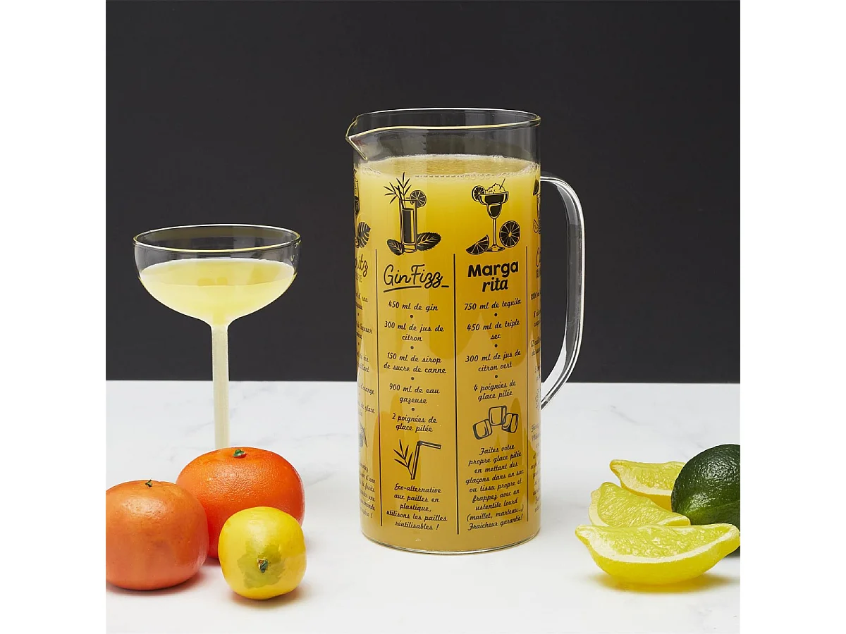 Pichet Avec Recette Cocktail 2l Transparent, Noir