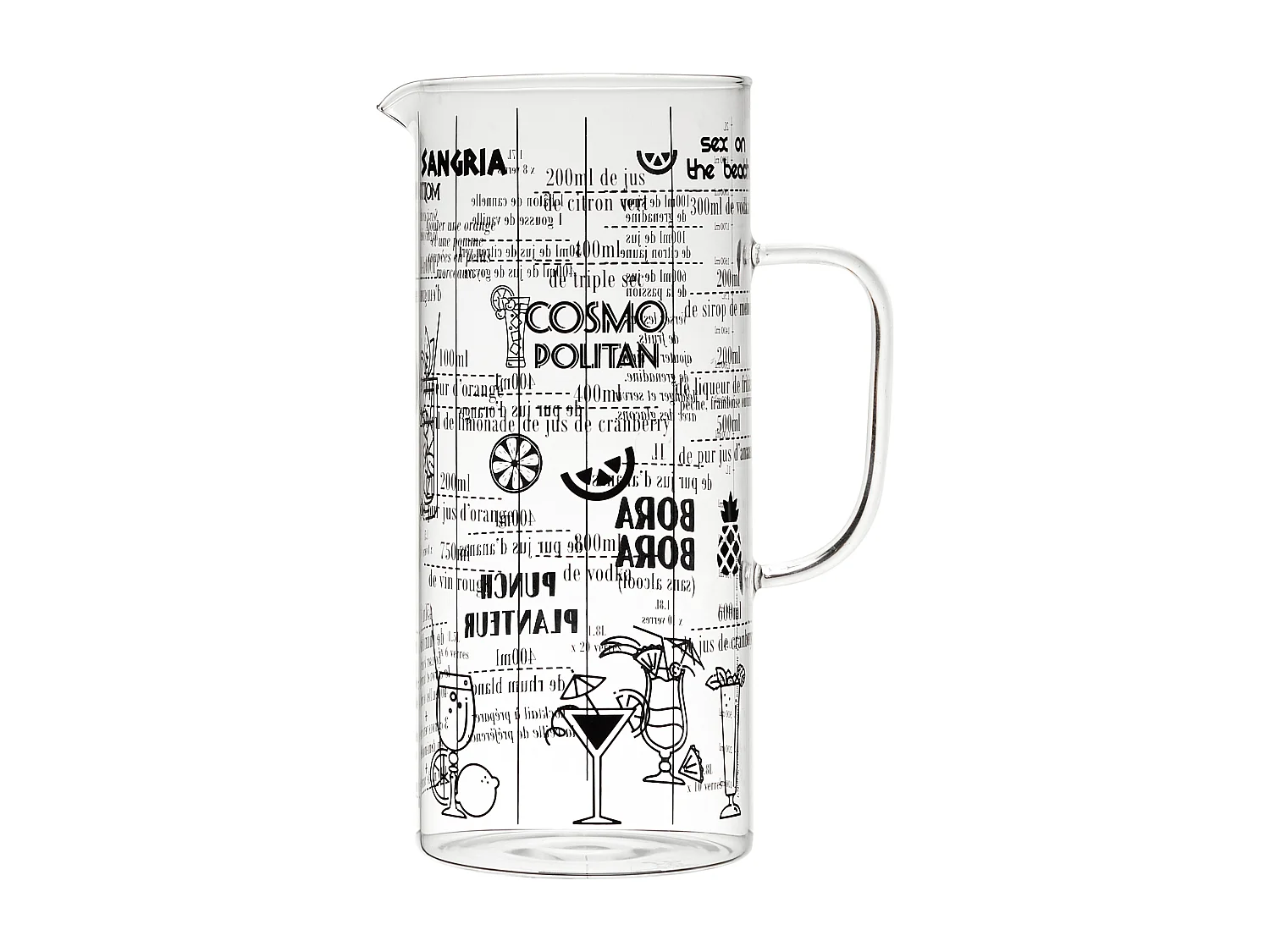 Pichet Avec Recette Cocktail 2l Transparent, Noir